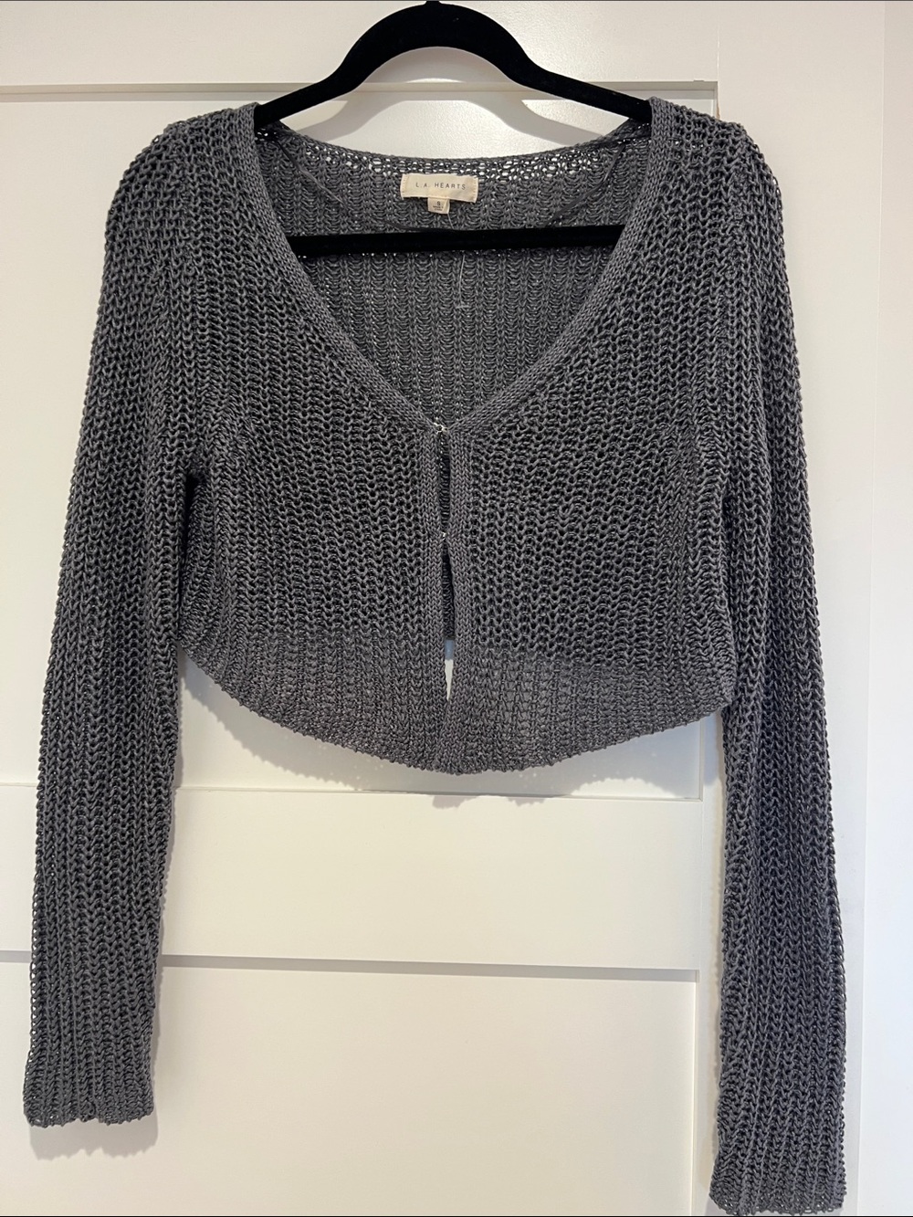 La Hearts Gray Cropped Open-Knit Cardigan